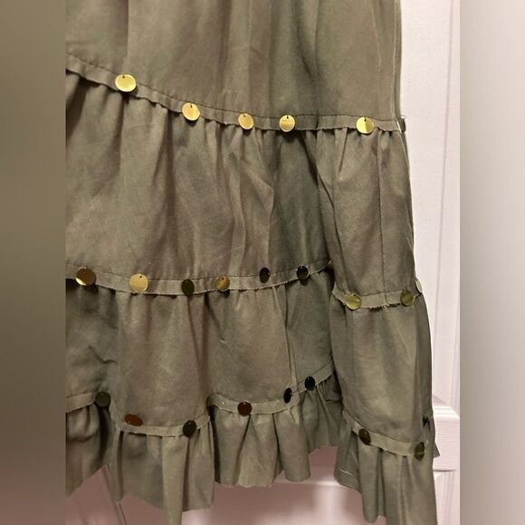 L'Pogee tiered maxi Ruffle Skirt Size medium NWT olive green boho gypsy festival - Picture 5 of 16